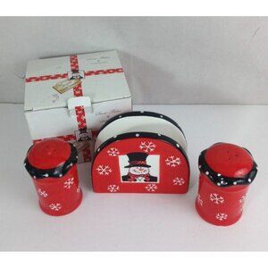 LINCOLNSHIRE Tuxedo Snowman Napkin Holder & Salt & Pepper Shaker Set